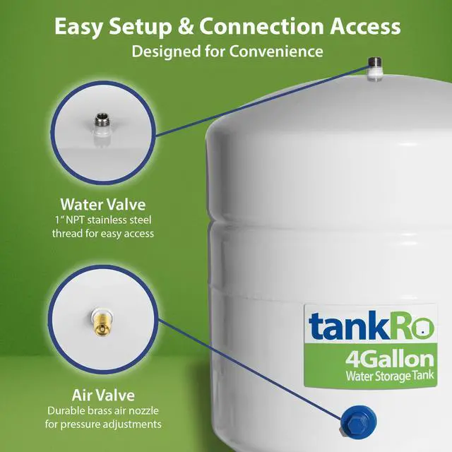 Alt view image 3 of 5 - TankRo RO132-TNK Reverse Osmosis Water Storage Tank, 4 Gallon, White | Easy Under-Sink Installation, Compatible with Most RO Filtration Systems, Durable Steel Construction for Long-Lasting Use