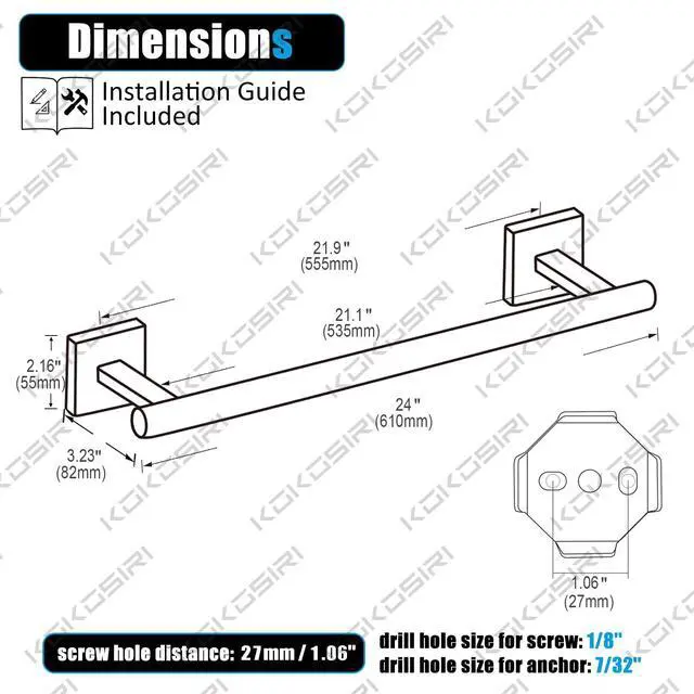 Alt view image 2 of 7 - Bathroom Towel Bar Bath Towel Holders for Toilet Kitchen Cabinet Wall Mount 24 Inch Oil Rubbed Bronze Stainless Steel B4005ORB-L24