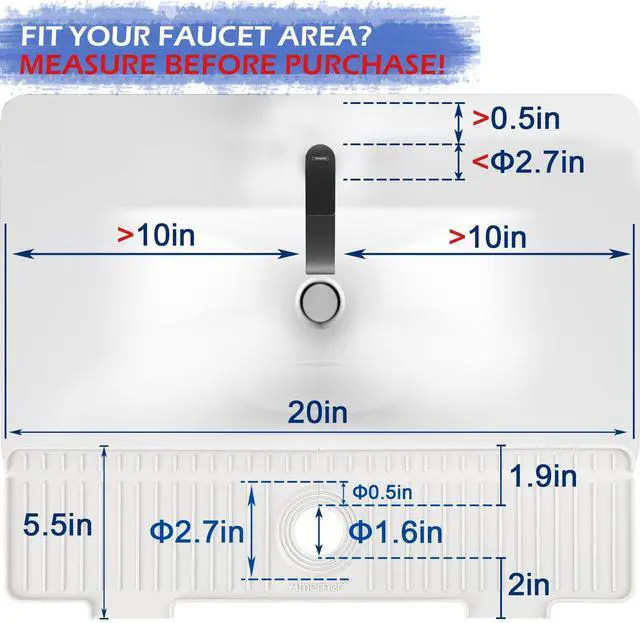 Alt view image 2 of 7 - Kitchen Sink Splash Guard, 20IN Longer Silicone Faucet Guard & Draining Mat, Bathroom and Kitchen Sink Organizer, Sink Faucet Mat Water Splash Guard Behind Faucet Accessories Gadget, 20 x 5.5, White