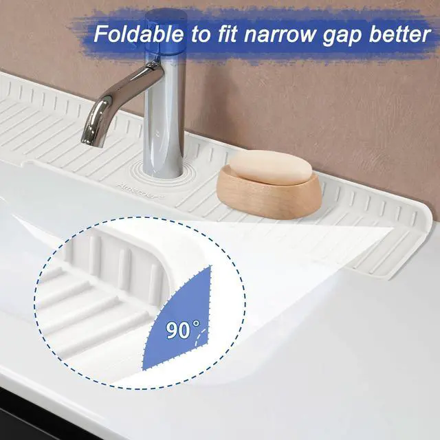 Alt view image 4 of 7 - Kitchen Sink Splash Guard, 20IN Longer Silicone Faucet Guard & Draining Mat, Bathroom and Kitchen Sink Organizer, Sink Faucet Mat Water Splash Guard Behind Faucet Accessories Gadget, 20 x 5.5, White