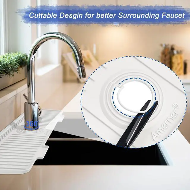 Alt view image 5 of 7 - Kitchen Sink Splash Guard, 20IN Longer Silicone Faucet Guard & Draining Mat, Bathroom and Kitchen Sink Organizer, Sink Faucet Mat Water Splash Guard Behind Faucet Accessories Gadget, 20 x 5.5, White