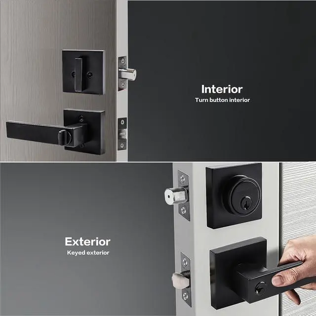 Alt view image 5 of 6 - Front Door Lock Set with Deadbolt, Door Handle with Lock Keyed Alike, Heavy Duty Exterior Door Knob and Deadbolt Combo, Matte Black Door Lock for Front Door, Entry Door, 1 Pack