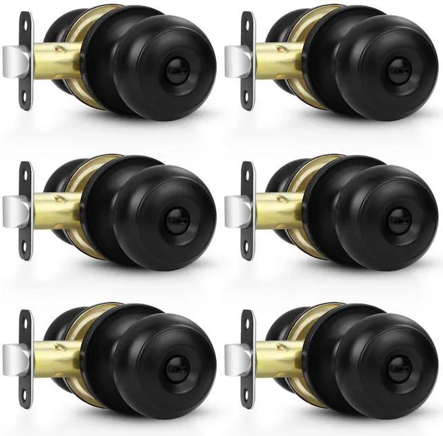 Main image of 6 Pack Door Knobs, Matte Black Privacy Door Knob with Lock, Keyless Door Handle with Lock for Bedrooms/Bathrooms