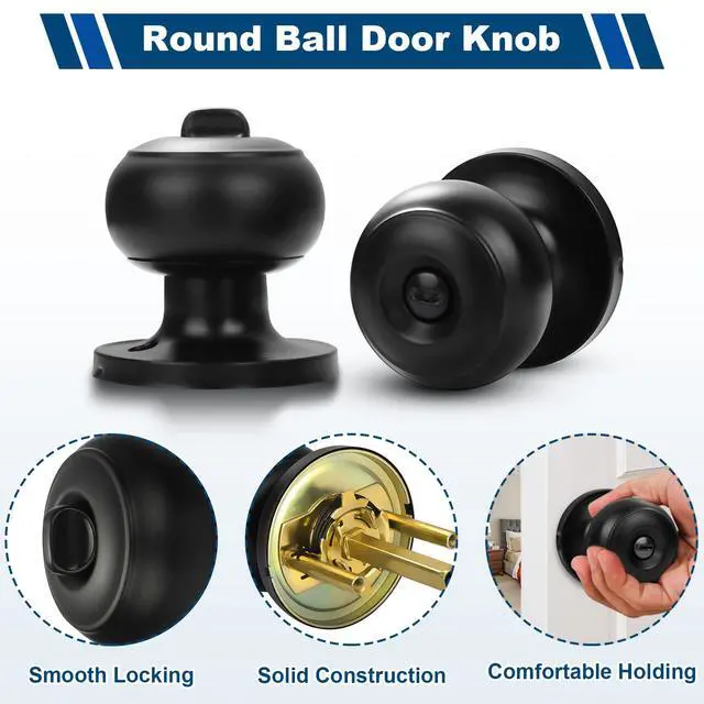 Alt view image 3 of 7 - 6 Pack Door Knobs, Matte Black Privacy Door Knob with Lock, Keyless Door Handle with Lock for Bedrooms/Bathrooms