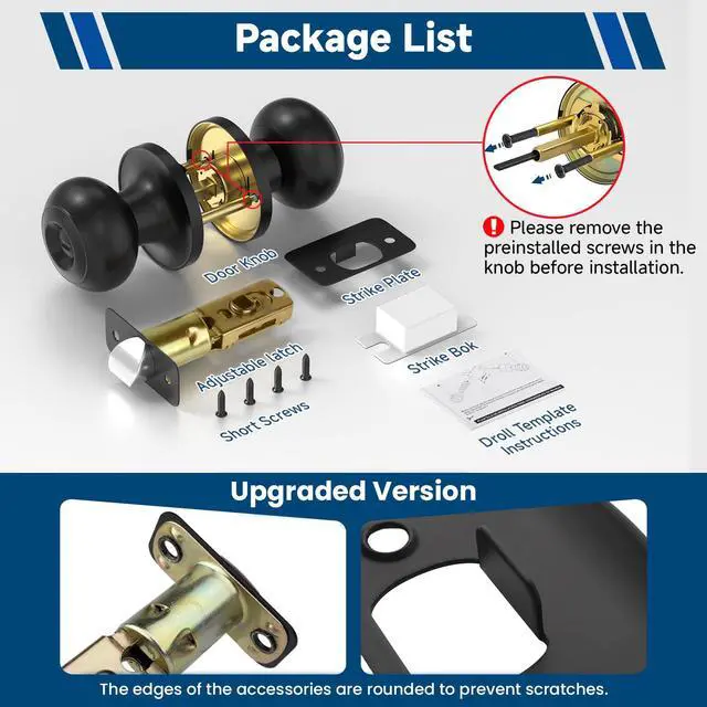 Alt view image 2 of 7 - 6 Pack Door Knobs, Matte Black Privacy Door Knob with Lock, Keyless Door Handle with Lock for Bedrooms/Bathrooms