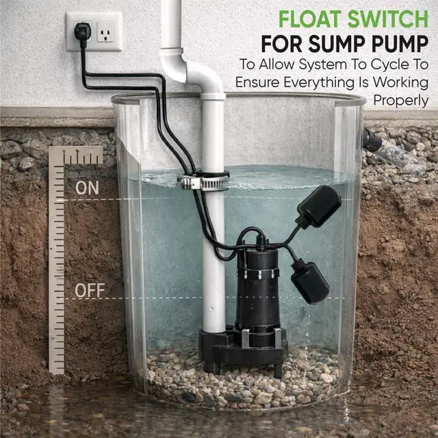 Alt view image 3 of 4 - Sump Pump Tethered Universal Float Switch Replacement with Piggyback Plug for Sewage, Reliable Water Level Performance - 10 foot cord