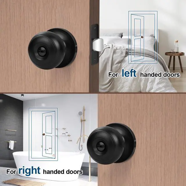 Alt view image 5 of 7 - 6 Pack Door Knobs, Matte Black Privacy Door Knob with Lock, Keyless Door Handle with Lock for Bedrooms/Bathrooms