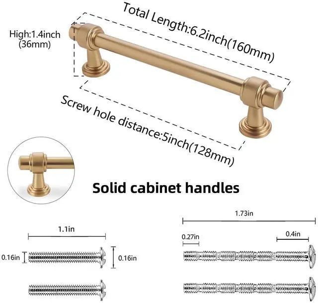 Alt view image 2 of 6 - 10 Pack 5 inch Champagne Bronze Kitchen Cabinet Handles Cabinet Pulls Gold Drawer Pulls Kitchen Cabinet Hardware Handles Dresser Handles