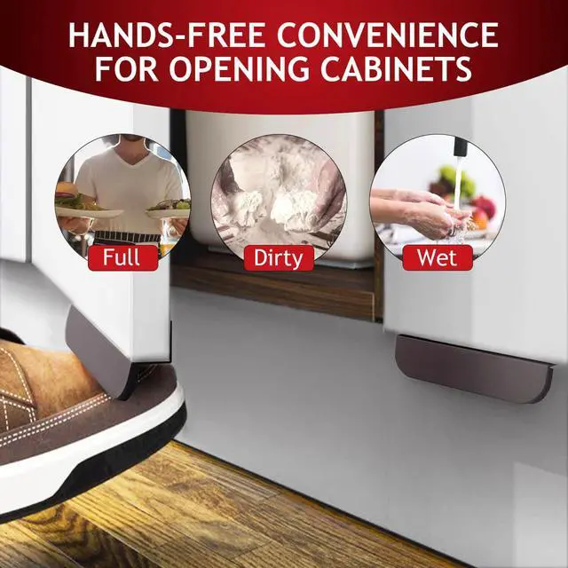 Alt view image 6 of 7 - 1-Pack Under Cabinet Foot Pull with Adhesive and Screws, Hands Free Toe Foot Pull Opener for Kitchen Trash Cabinet Drawer, 4 Inch (Matte Black)