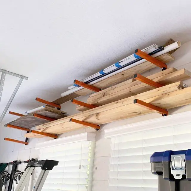 Alt view image 2 of 7 - Wall Mount Wood Organizer and Lumber Storage Metal Rack with 3-Level - Indoor & Outdoor Use, 4 Pack