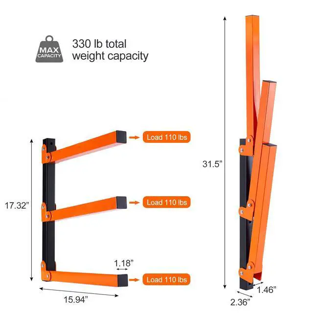 Alt view image 3 of 7 - Wall Mount Wood Organizer and Lumber Storage Metal Rack with 3-Level - Indoor & Outdoor Use, 4 Pack