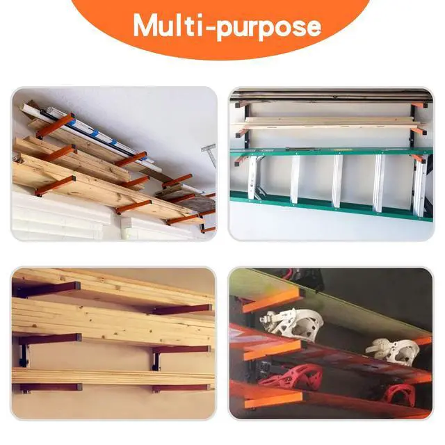 Alt view image 5 of 7 - Wall Mount Wood Organizer and Lumber Storage Metal Rack with 3-Level - Indoor & Outdoor Use, 4 Pack
