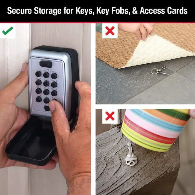 Alt view image 3 of 6 - Wall Mount Key Lock Box with Push Button for House Keys, Outdoor Safe with Combination Lock, 5 Key Capacity, 5423EC, Black