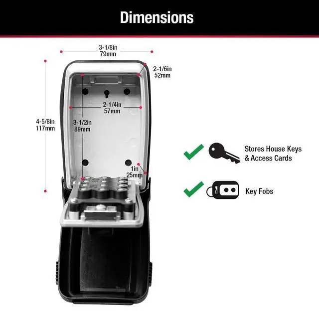 Alt view image 4 of 6 - Wall Mount Key Lock Box with Push Button for House Keys, Outdoor Safe with Combination Lock, 5 Key Capacity, 5423EC, Black