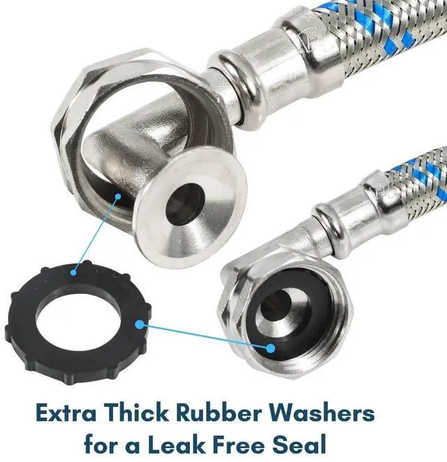 Alt view image 4 of 7 - Washing Machine Hoses (4 FT) - Double 90° Elbow to Fit Tight Spaces - OCTAGON Connections for Easy & Secure Tightening - Burst Proof Water Supply Line (2 Pack) - Universal Fit to All Wash Machines