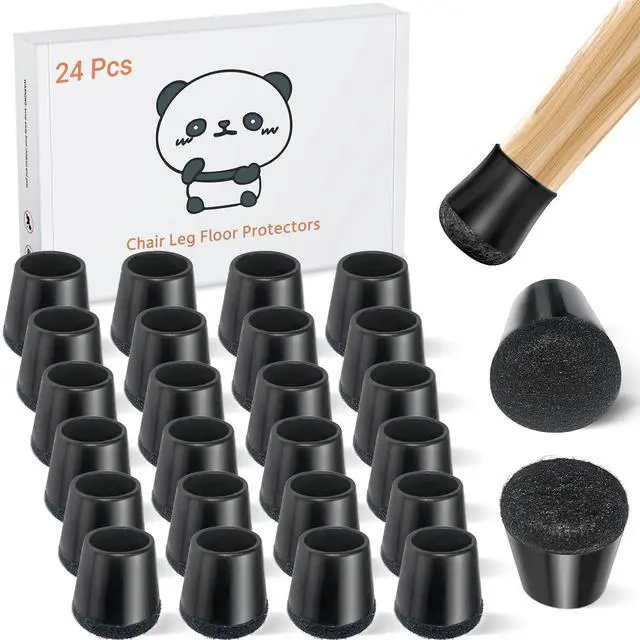 Main image of 24 PCS Silicone Chair Leg Floor Protectors Extra Small(0.6"-0.8") Rubber Felt Furniture Pads Chair Legs Caps/Covers for Hardwood Floors, Tile from Scratches & Reduce Noise - Round, Black