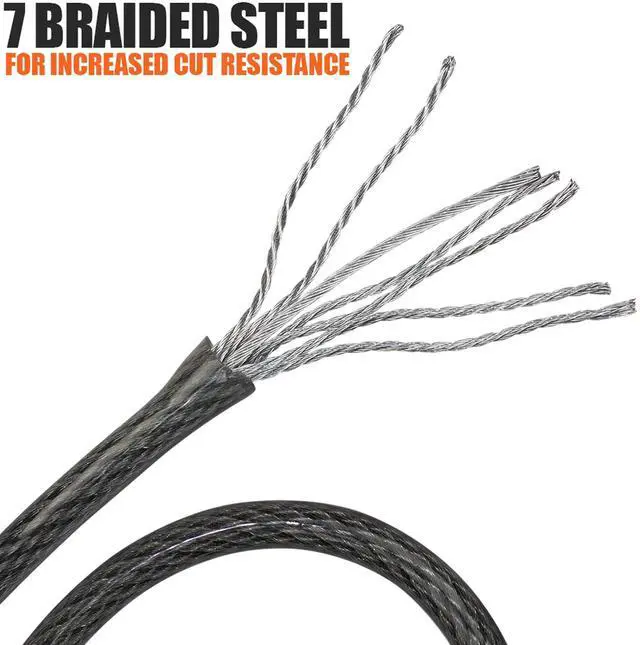 Alt view image 7 of 7 - Heavy-Duty 15FT Security Cable with Loops - 10mm (3/8 Inch) Cut-Resistant Braided Steel Cable - Versatile & Weatherproof - Security Chain for Padlock, Chain Lock, Wire Lock