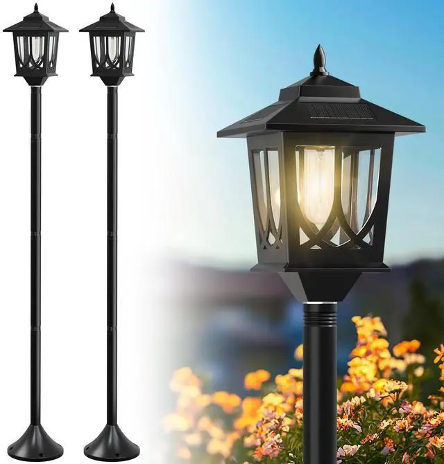Main image of 63" Solar Lamp Post Light 2 Pack, Solar Post Lights Outdoor | Garden Decor, 1 Extra Bulbs, Warm 3000K Glow, IP44 Water-Resistant, Solar Light Posts for Outside, Patio, Backyard and Porch