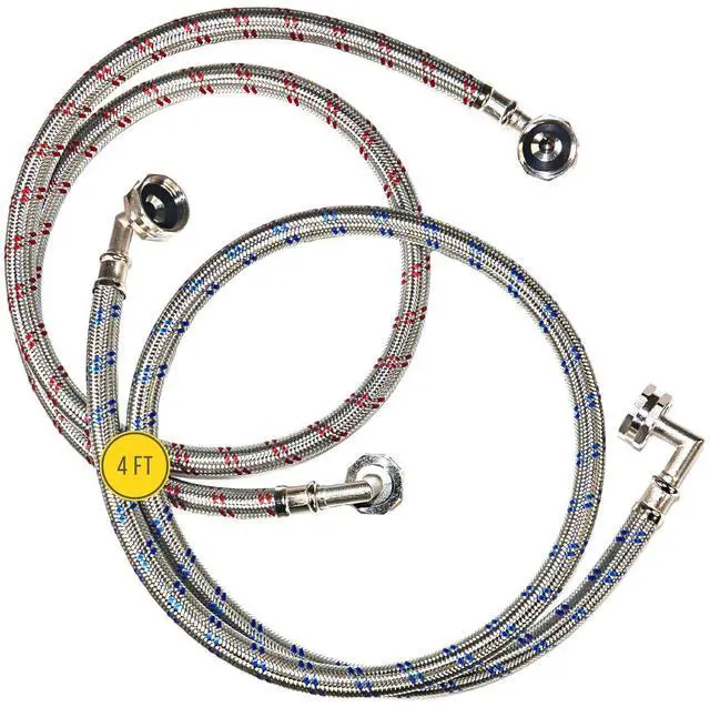 Alt view image 6 of 7 - Washing Machine Hoses (4 FT) - Double 90° Elbow to Fit Tight Spaces - OCTAGON Connections for Easy & Secure Tightening - Burst Proof Water Supply Line (2 Pack) - Universal Fit to All Wash Machines