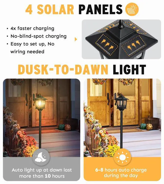 Alt view image 2 of 7 - 63" Solar Lamp Post Light 2 Pack, Solar Post Lights Outdoor | Garden Decor, 1 Extra Bulbs, Warm 3000K Glow, IP44 Water-Resistant, Solar Light Posts for Outside, Patio, Backyard and Porch