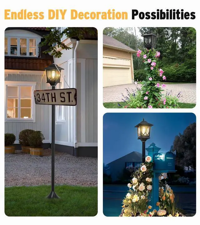 Alt view image 4 of 7 - 63" Solar Lamp Post Light 2 Pack, Solar Post Lights Outdoor | Garden Decor, 1 Extra Bulbs, Warm 3000K Glow, IP44 Water-Resistant, Solar Light Posts for Outside, Patio, Backyard and Porch