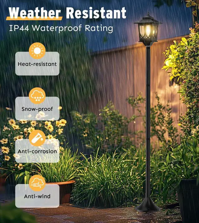 Alt view image 5 of 7 - 63" Solar Lamp Post Light 2 Pack, Solar Post Lights Outdoor | Garden Decor, 1 Extra Bulbs, Warm 3000K Glow, IP44 Water-Resistant, Solar Light Posts for Outside, Patio, Backyard and Porch