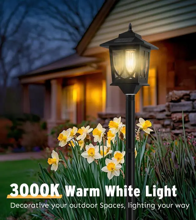 Alt view image 6 of 7 - 63" Solar Lamp Post Light 2 Pack, Solar Post Lights Outdoor | Garden Decor, 1 Extra Bulbs, Warm 3000K Glow, IP44 Water-Resistant, Solar Light Posts for Outside, Patio, Backyard and Porch