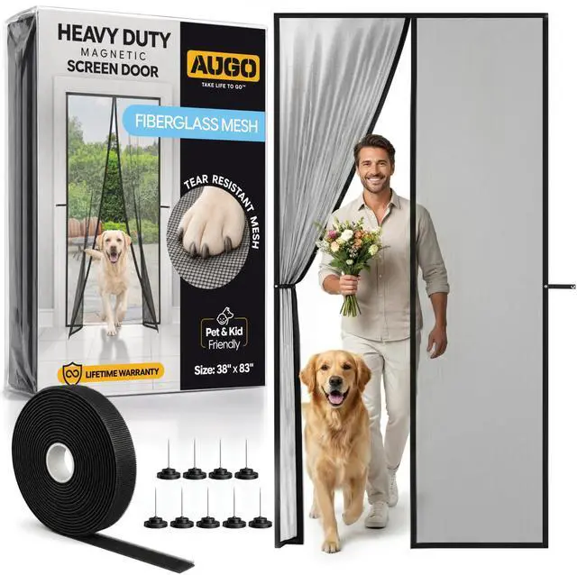 Main image of Heavy Duty Magnetic Screen Door Fiberglass Pet Resistant Mesh, Self Sealing Hands Free Magnetic Closure, Tear Resistant Door Screen Keeps Bugs Out, Patent Pending Keep Open Feature 38 x 83
