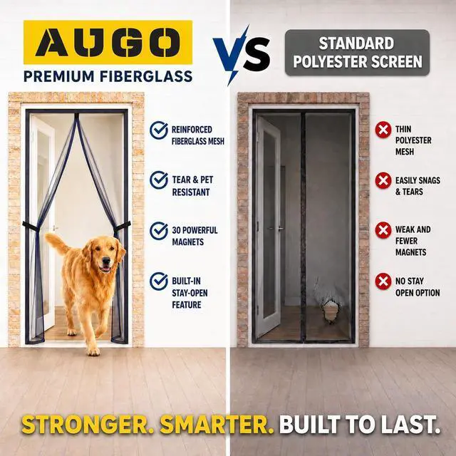 Alt view image 4 of 7 - Heavy Duty Magnetic Screen Door Fiberglass Pet Resistant Mesh, Self Sealing Hands Free Magnetic Closure, Tear Resistant Door Screen Keeps Bugs Out, Patent Pending Keep Open Feature 38 x 83