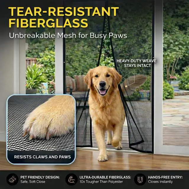 Alt view image 3 of 7 - Heavy Duty Magnetic Screen Door Fiberglass Pet Resistant Mesh, Self Sealing Hands Free Magnetic Closure, Tear Resistant Door Screen Keeps Bugs Out, Patent Pending Keep Open Feature 38 x 83