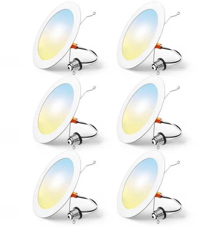 Main image of 6 Pack Retrofit LED Recessed Lighting 6 Inch, 5CCT, White | 2700K/3000K/4000K/5000K/6000K Selectable, Dimmable Flat Can Lights, 1000LM Brightness, 10W, IC & Damp Rated, ETL & FCC