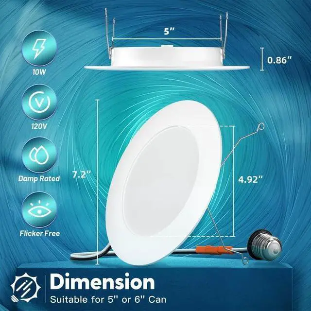 Alt view image 5 of 6 - 6 Pack Retrofit LED Recessed Lighting 6 Inch, 5CCT, White | 2700K/3000K/4000K/5000K/6000K Selectable, Dimmable Flat Can Lights, 1000LM Brightness, 10W, IC & Damp Rated, ETL & FCC