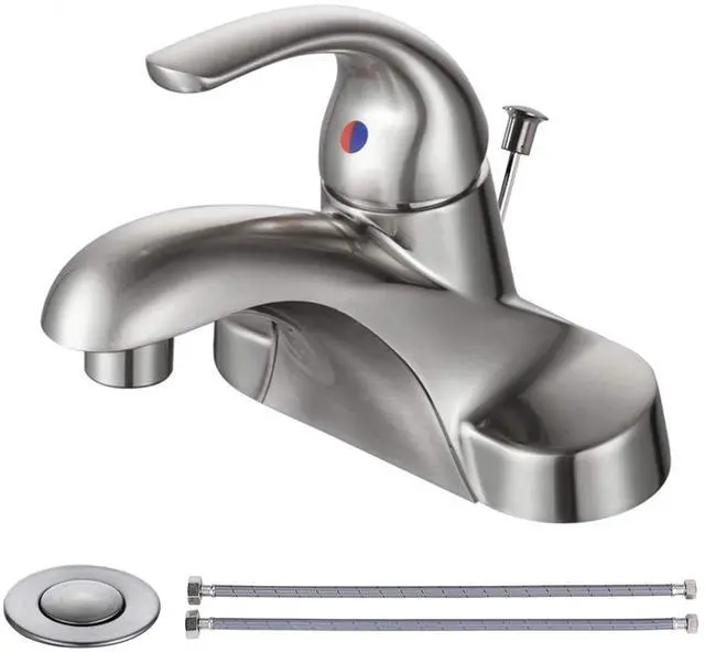 Main image of Bathroom Faucet 1 Handle Low Arc Single Handle 4 inch Centerset Bathroom Sink Faucet with Pop Up Drain Assembly Basin Mixer Tap Brushed Nickel Vanity Faucets