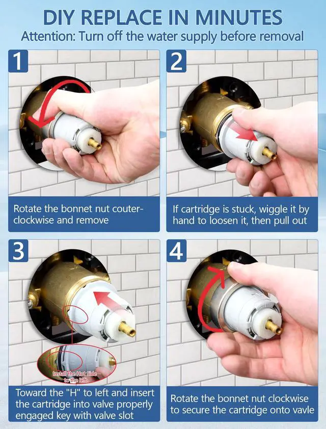Alt view image 6 of 7 - Shower Cartridge Replacement for Delta RP46074 (2006-Present) | 1-Pack, Fits Delta 13 14 Series Single Handle, Includes Bonnet Nut, Fix Leaks or Drips, Temperature or Pressure Issues