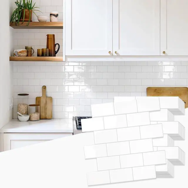 Main image of Subway Tile Peel and Stick Backsplash, Thicker Design 12" x 12" Stick on Backsplash Tiles for Kitchen, Bathroom, Wall Tile (10 Sheets, Bright Glossy White)