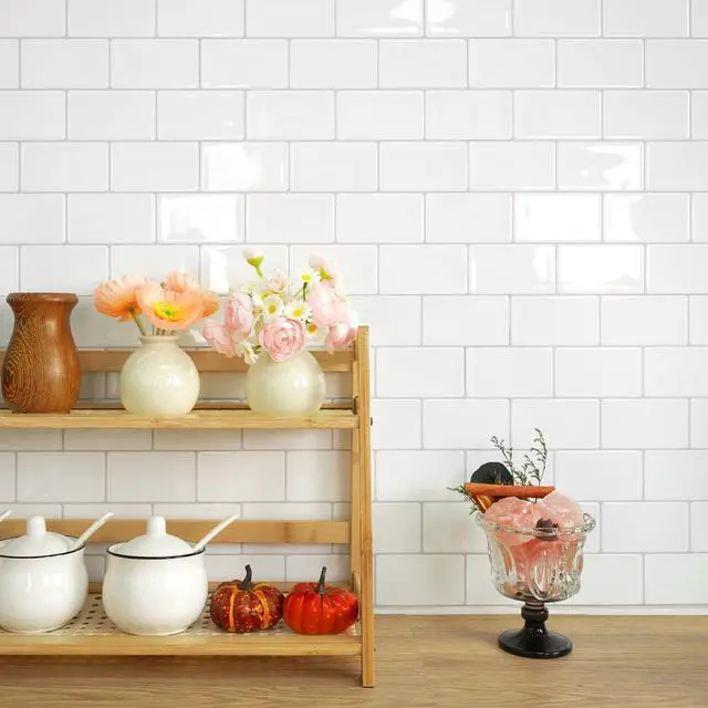 Alt view image 3 of 7 - Subway Tile Peel and Stick Backsplash, Thicker Design 12" x 12" Stick on Backsplash Tiles for Kitchen, Bathroom, Wall Tile (10 Sheets, Bright Glossy White)
