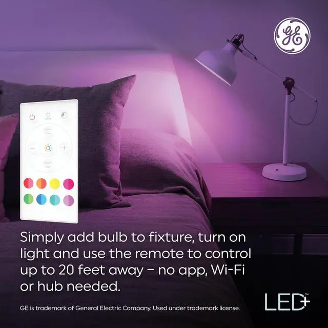 Alt view image 3 of 7 - LED+ Color Changing LED Light Bulbs with Remote, No App or Wi-Fi Required, A19 Bulbs (3 Pack)