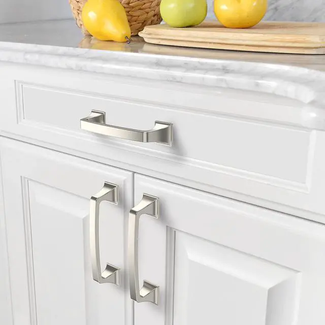 Alt view image 4 of 5 - 10 Pack Kitchen Cabinet Handles Brushed Satin Nickel Cabinet Pulls 3.75 Inch(96mm) Hole Center Cabinet Hardware for Bathroom Drawer Pulls Dresser Pulls ZH0002