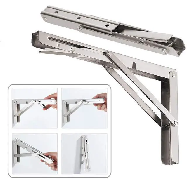 Main image of CLT 20'' Folding Shelf Brackets Max. Load 440 lb, Heavy Duty Stainless Steel DIY Wall Mounted Shelf Bracket Space Saving for Table Work Bench, Pack of 2