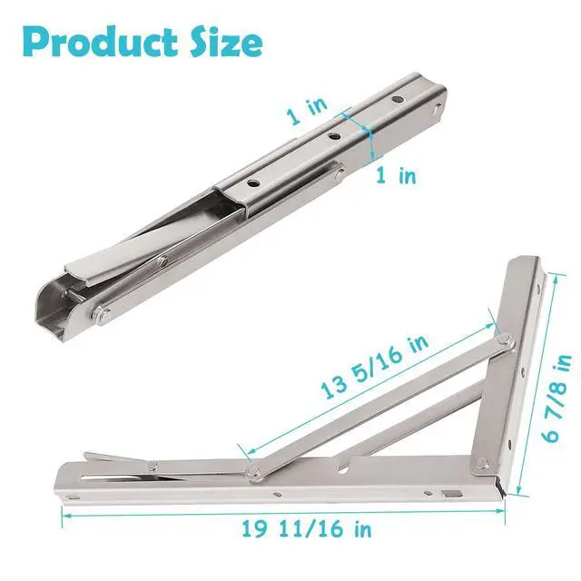 Alt view image 7 of 7 - CLT 20'' Folding Shelf Brackets Max. Load 440 lb, Heavy Duty Stainless Steel DIY Wall Mounted Shelf Bracket Space Saving for Table Work Bench, Pack of 2