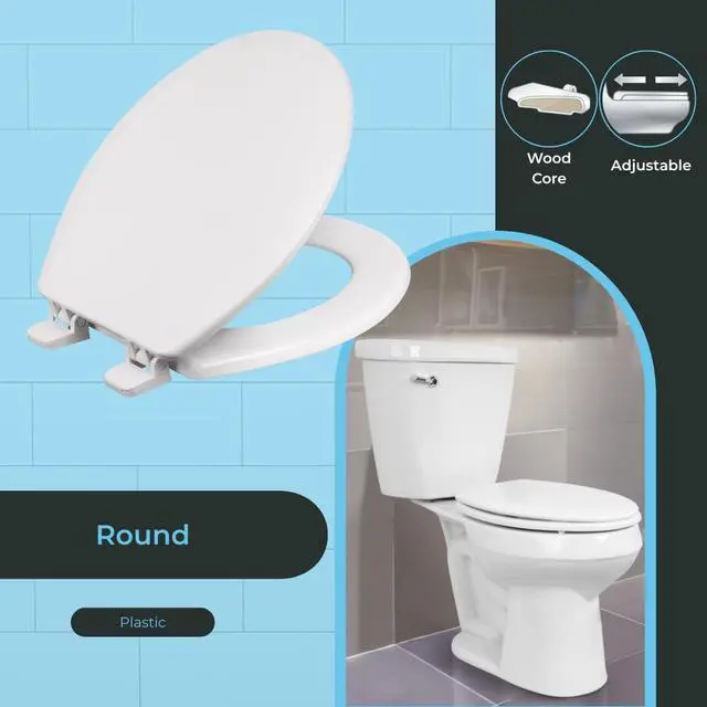 Alt view image 2 of 7 - Round Toilet Seat, Wood Core/Plastic Finish, White | Plastic Finish, 700-001