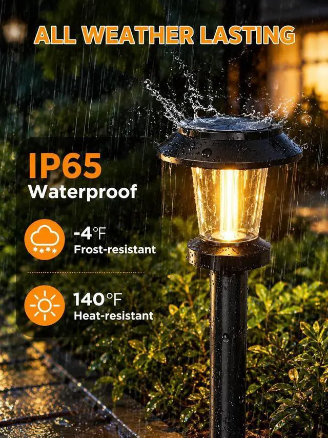 Alt view image 6 of 7 - Solar Pathway Lights Outdoor, 8 Pack Warm White Tungsten Filament Solar Lights, 3 Lighting Modes, Auto On/Off, IP65 Waterproof, Dusk to Dawn Solar Garden Lights for Yard, Driveway, Lawn & Landscape