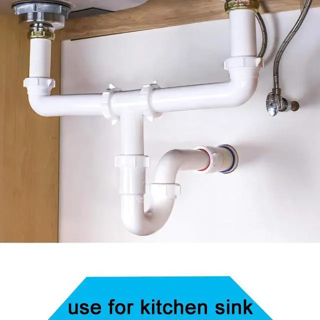 Alt view image 2 of 7 - (1 Pack) White P Trap 1 1/2 Inch for Bathroom Kitchen Sink Drain Pipe Tubular Kit with White Threaded Adapter and Blue TPE Washer KSD-001W