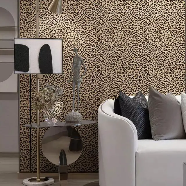 Alt view image 3 of 7 - Leopard Print Peel and Stick Wallpaper, Waterproof Removable Self Adhesive Textured Wall Paper, Yellow Unique Funky Cheetah Contact Paper for Bedroom and Bathroom 120"X17.3"(14.4 sq. ft)