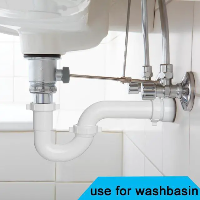 Alt view image 3 of 7 - (1 Pack) White P Trap 1 1/2 Inch for Bathroom Kitchen Sink Drain Pipe Tubular Kit with White Threaded Adapter and Blue TPE Washer KSD-001W