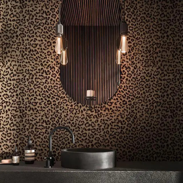 Alt view image 5 of 7 - Leopard Print Peel and Stick Wallpaper, Waterproof Removable Self Adhesive Textured Wall Paper, Yellow Unique Funky Cheetah Contact Paper for Bedroom and Bathroom 120"X17.3"(14.4 sq. ft)