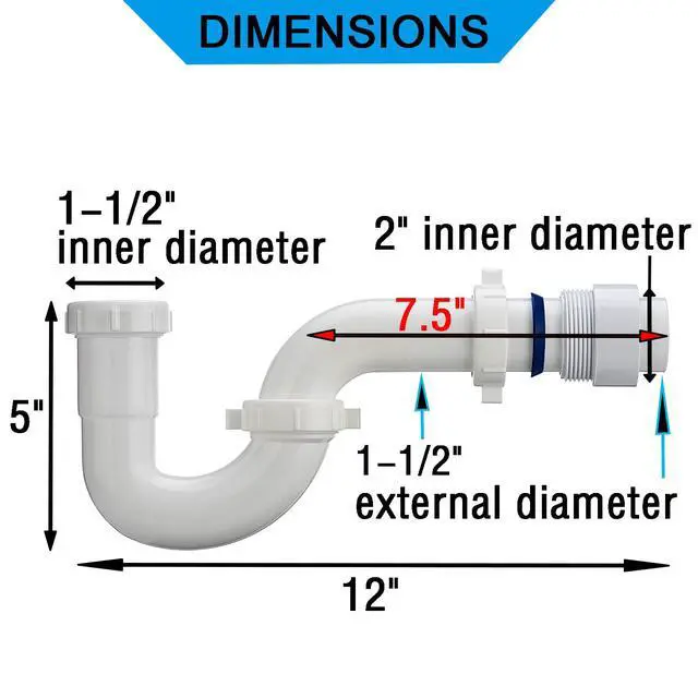 Alt view image 5 of 7 - (1 Pack) White P Trap 1 1/2 Inch for Bathroom Kitchen Sink Drain Pipe Tubular Kit with White Threaded Adapter and Blue TPE Washer KSD-001W