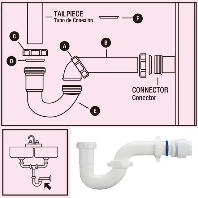 Alt view image 7 of 7 - (1 Pack) White P Trap 1 1/2 Inch for Bathroom Kitchen Sink Drain Pipe Tubular Kit with White Threaded Adapter and Blue TPE Washer KSD-001W
