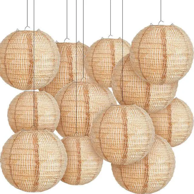 Main image of 12 Pcs Print Burlap Paper Lanterns Round Chinese Paper Lanterns Farmhouse Boho Classroom Home Decor Classroom Sweet Birthday Party Ceremonial Event (8/10/12 Inch)