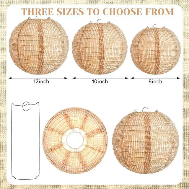 Alt view image 2 of 6 - 12 Pcs Print Burlap Paper Lanterns Round Chinese Paper Lanterns Farmhouse Boho Classroom Home Decor Classroom Sweet Birthday Party Ceremonial Event (8/10/12 Inch)